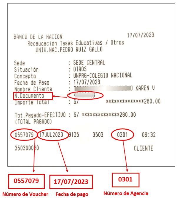 Ejemplo de Voucher del Banco de la Nación